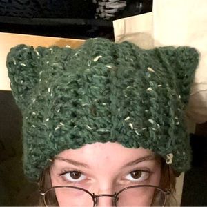 chunky crocheted cat beanie